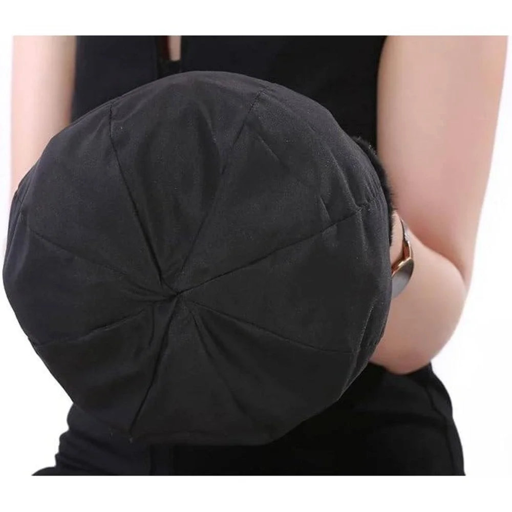 MSRP $60 YXCFEWD Women's Beret Black Real Mink Fur Hat Knit‎ Russian Winter Cap